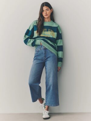 Mid Blue Wide Crop Lift Slim And Shape Jeans