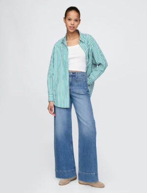 Blue High Waist Stride Wide Leg Jeans